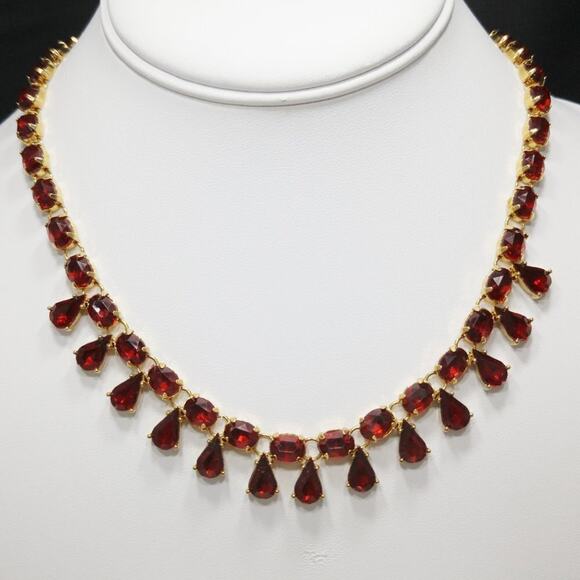 Avon 2004 Women’s Red Rhinestone Choker Adjustable Necklace Post Earrings Set - Picture 2 of 10